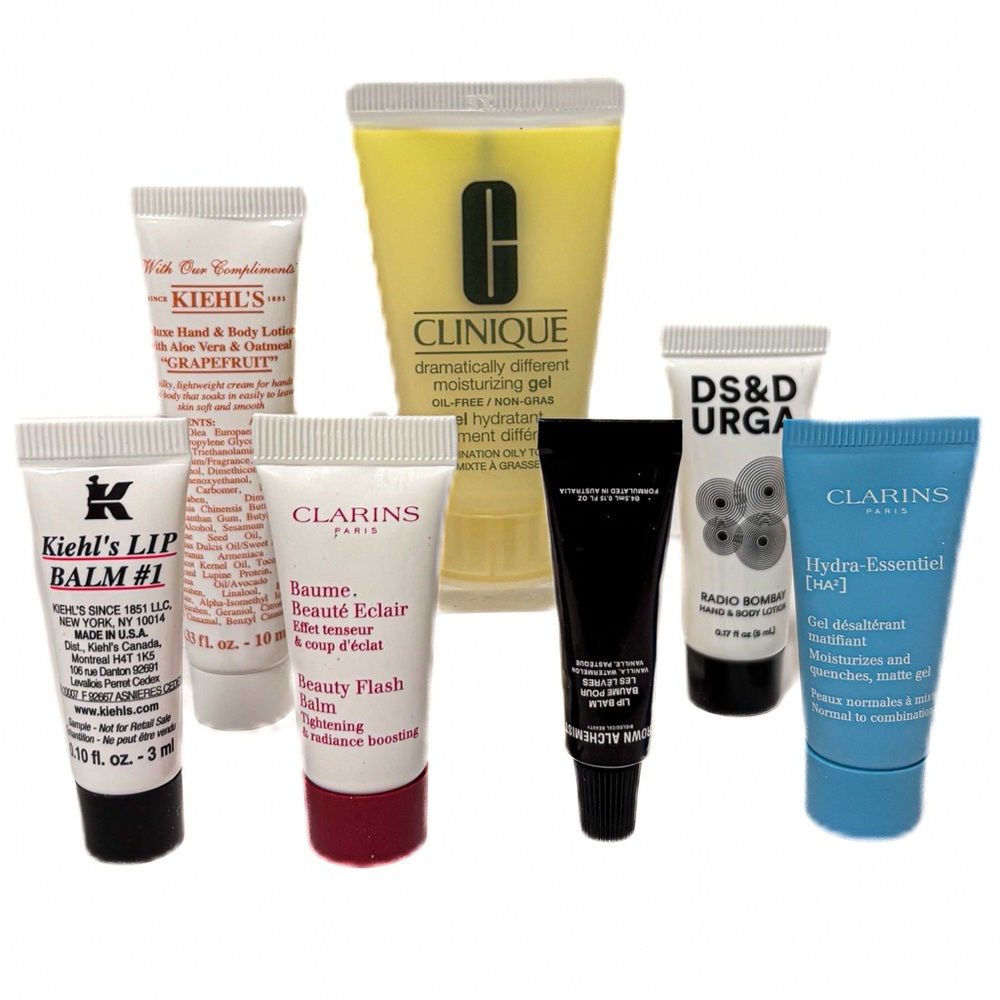 NEW - 7PC Travel Size Deluxe Beauty: Kiehl's, Clarins, Clinique, D.S. & Durga